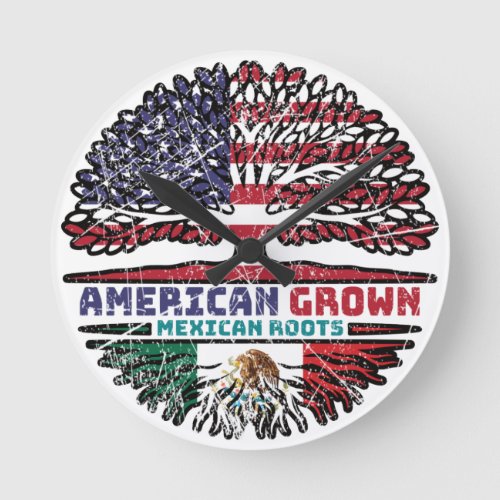 Mexico Mexican US American USA United States Tree Round Clock