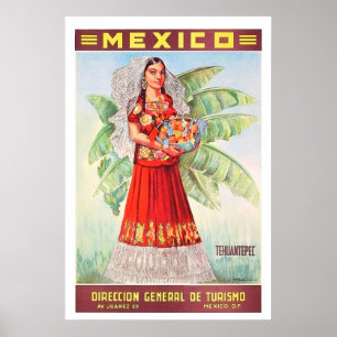 Mexico, Mexican woman with tropic fruit basket Poster