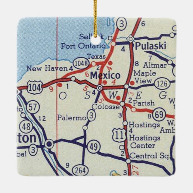 Mexico NY Vintage Map Ceramic Ornament (Back)