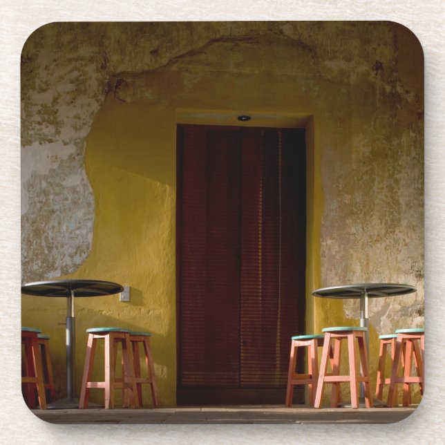 Mexico, Oaxaca, Afternoon sun lights balcony of Beverage Coaster (Front)