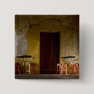 Mexico, Oaxaca, Afternoon sun lights balcony of Pinback Button