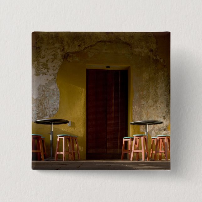 Mexico, Oaxaca, Afternoon sun lights balcony of Pinback Button (Front)