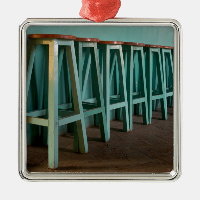 Mexico, Oaxaca, Green Bar Stools line wall Metal Ornament (Front)