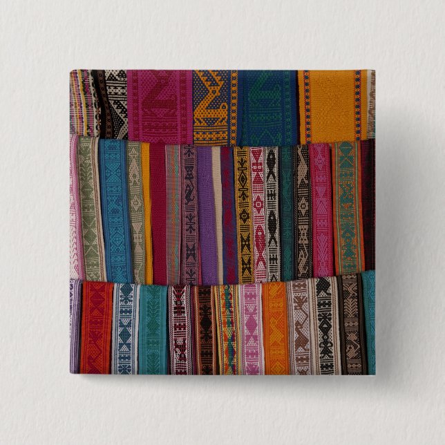 Mexico, Oaxaca Province, Oaxaca, woven belts on Pinback Button (Front)