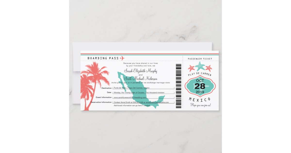 New York Boarding Pass Ticket Wedding Invitation