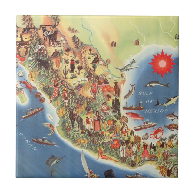Mexico Pictorial Map by Miguel Gomez Medina Ceramic Tile (Front)