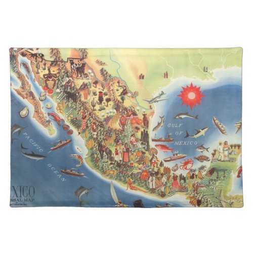 Mexico Pictorial Map by Miguel Gomez Medina Cloth Placemat