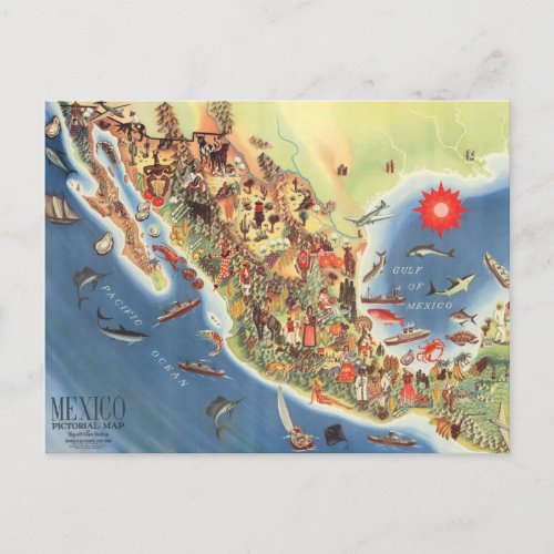 Mexico Pictorial Map by Miguel Gomez Medina Postcard