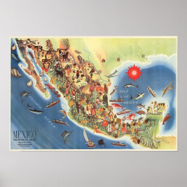 Mexico Pictorial Map by Miguel Gomez Medina Poster (Front)