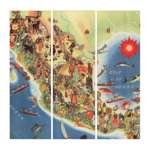 Mexico Pictorial Map by Miguel Gomez Medina Triptych