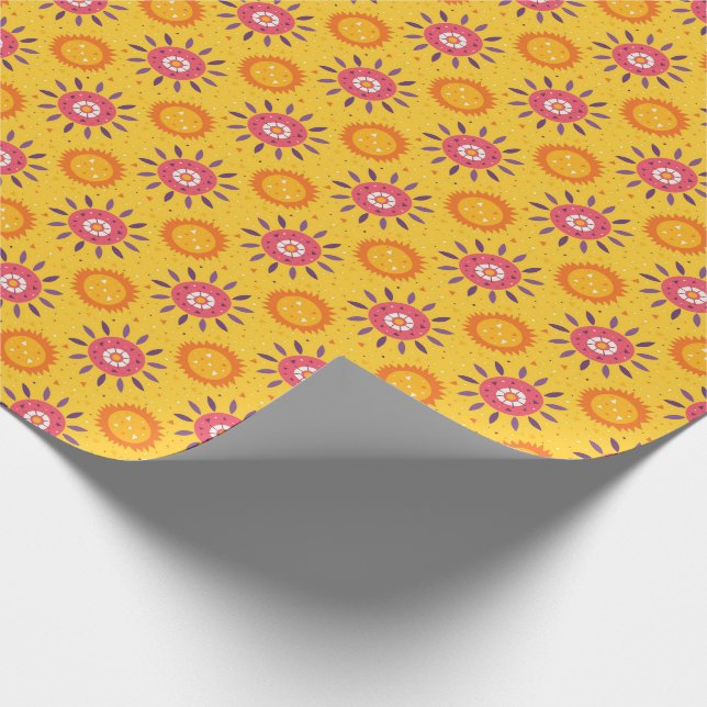 Mexico Pink Yellow Sunflowers Floral Pattern Wrapping Paper (Corner)