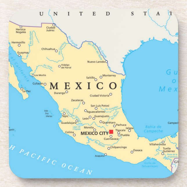 Mexico Political Map Drink Coaster (Front)