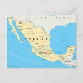 Mexico Political Map Postcard by adventurebeginsnow at Zazzle