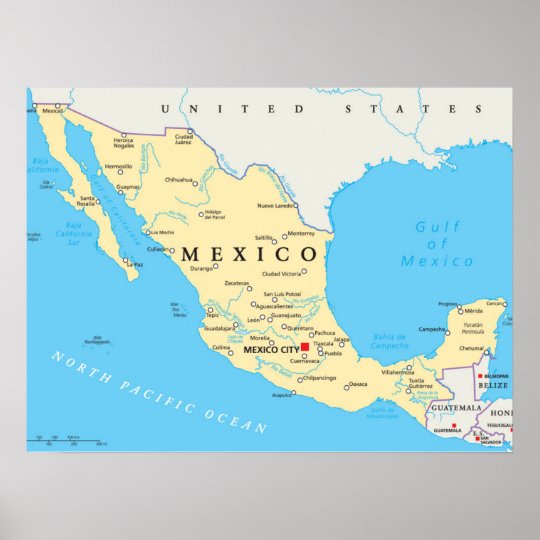 Mexico Political Map Poster | Zazzle.com