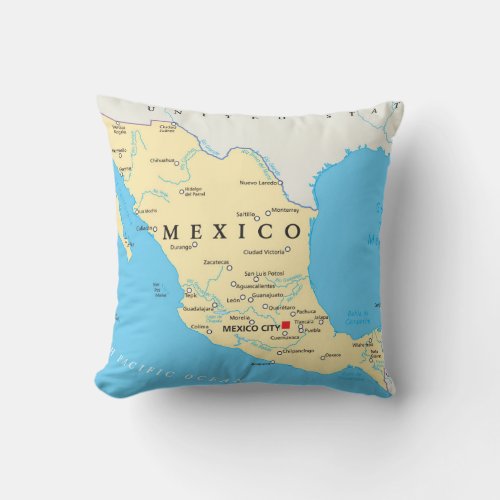 Mexico Political Map Throw Pillow