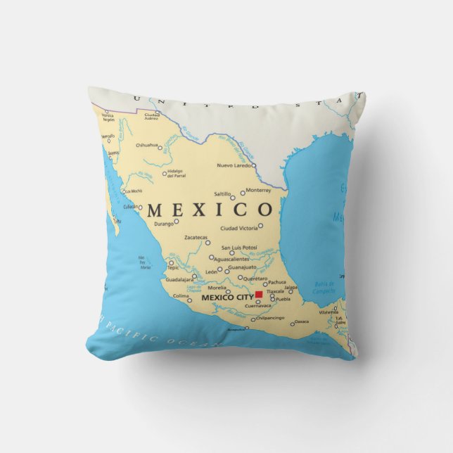 Mexico Political Map Throw Pillow (Front)