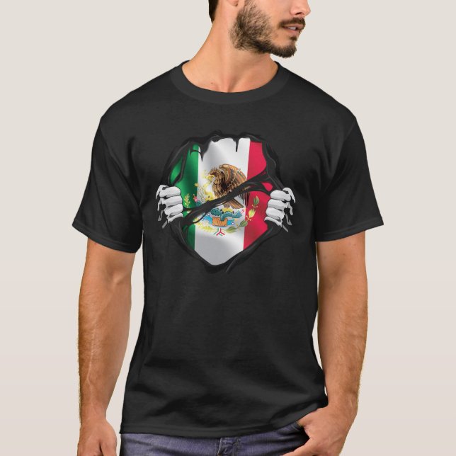 Mexico Pure Roots Flag Black T-Shirt (Front)
