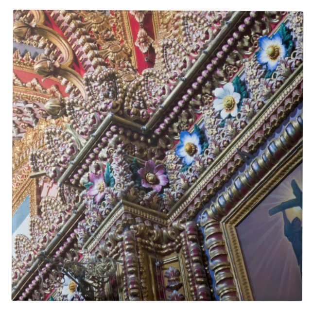 Mexico, Queretaro. Detail inside ornate Catholic Tile (Front)