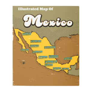 Mexico retro map metal print