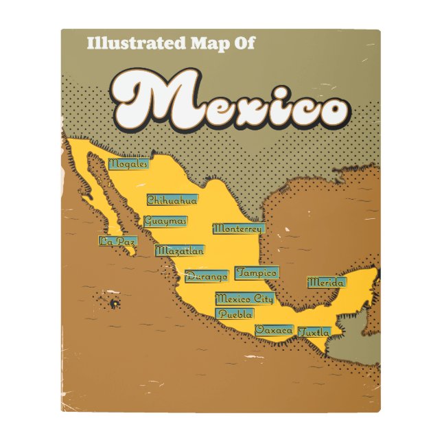 Mexico retro map metal print (Front)