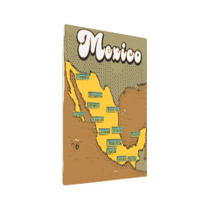 Mexico retro map metal print