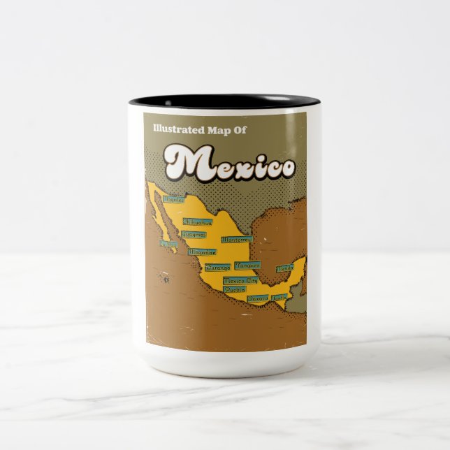Mexico retro map Two-Tone coffee mug (Center)