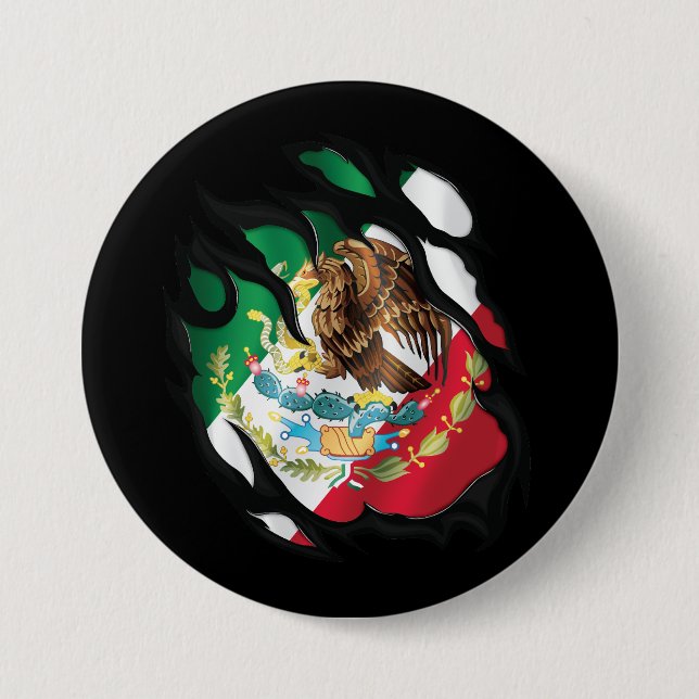 Mexico Ripped Flag Button (Front)