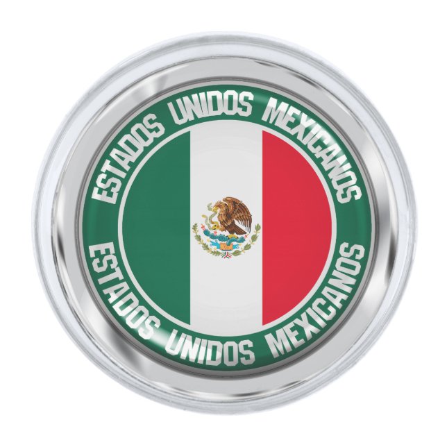 Mexico Round Emblem Silver Finish Lapel Pin (Front)