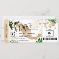 Mexico Save the Date Boarding Pass World Map