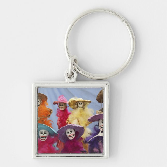 Mexico. Skeletal Catrinas, figures celebrating Keychain (Front)