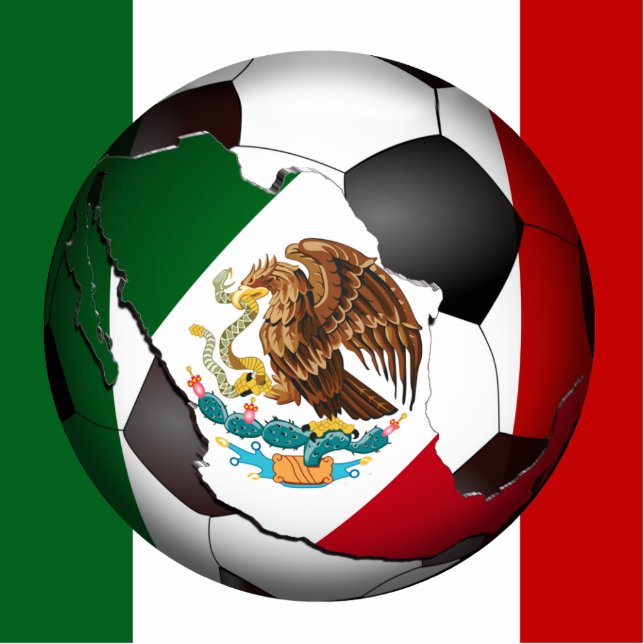 Mexico Soccer Ball w/Flag Colors Background Statuette (Front)