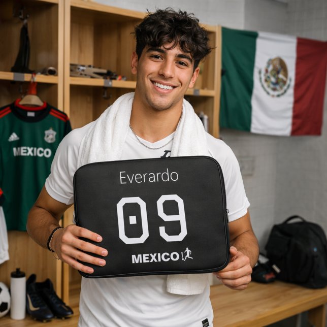 Mexico Soccer Minimalist Black Personal Name Laptop Sleeve (Creator Uploaded)