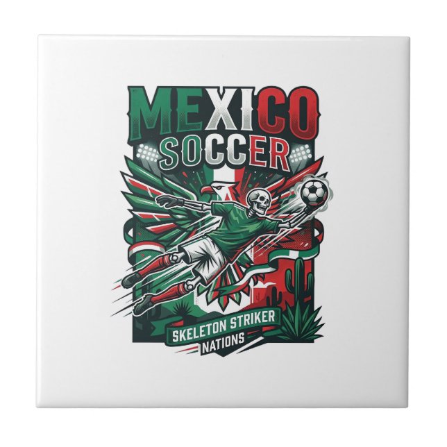 Mexico Soccer Skeleton Striker Nations Premium Spo Ceramic Tile (Front)