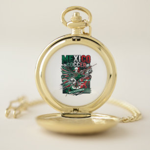 Mexico Soccer Skeleton Striker Nations Premium Spo Pocket Watch