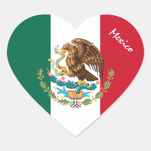 Mexico Sticker, Heart, Patriotic Mexican Flag Heart Sticker (Front)