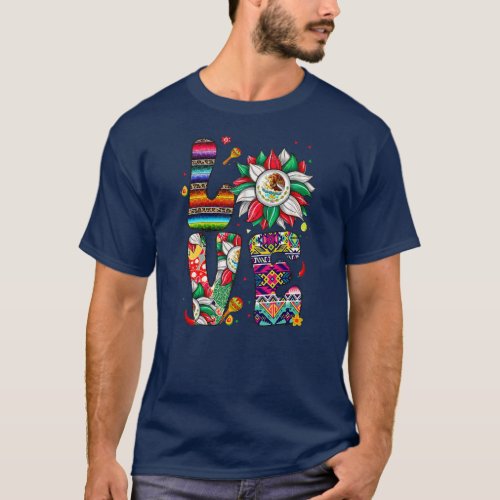 Mexico Sunflower Love With Mexican Flag Latinx T_Shirt