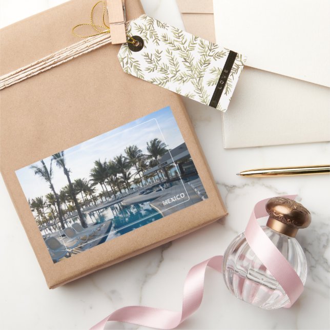 Mexico Sunrise at the Pool Rectangular Sticker (Gifting)