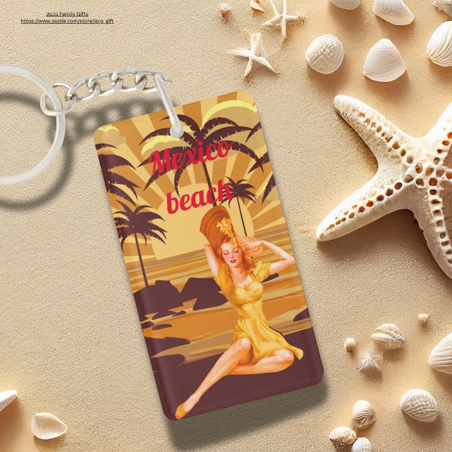Mexico sunset beach vintage lady vacation gift keychain (Creator Uploaded)