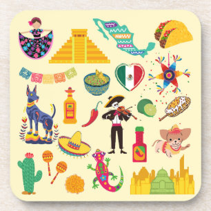 Mexico Symbols Beverage Coaster