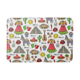 Mexico Symbols Pattern Bathroom Mat