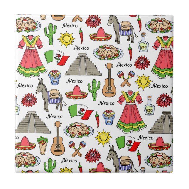 Mexico | Symbols Pattern Ceramic Tile (Front)