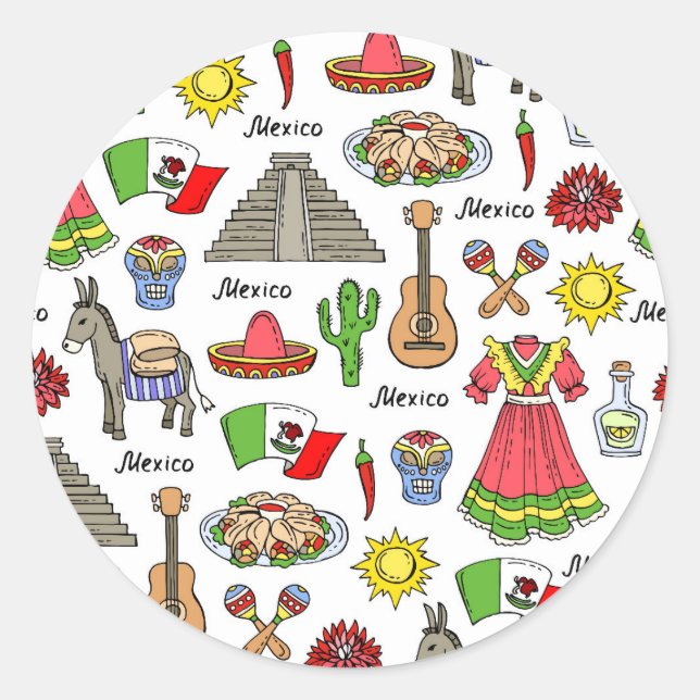 Mexico | Symbols Pattern Classic Round Sticker (Front)