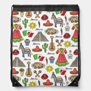 Mexico Symbols Pattern Drawstring Bag