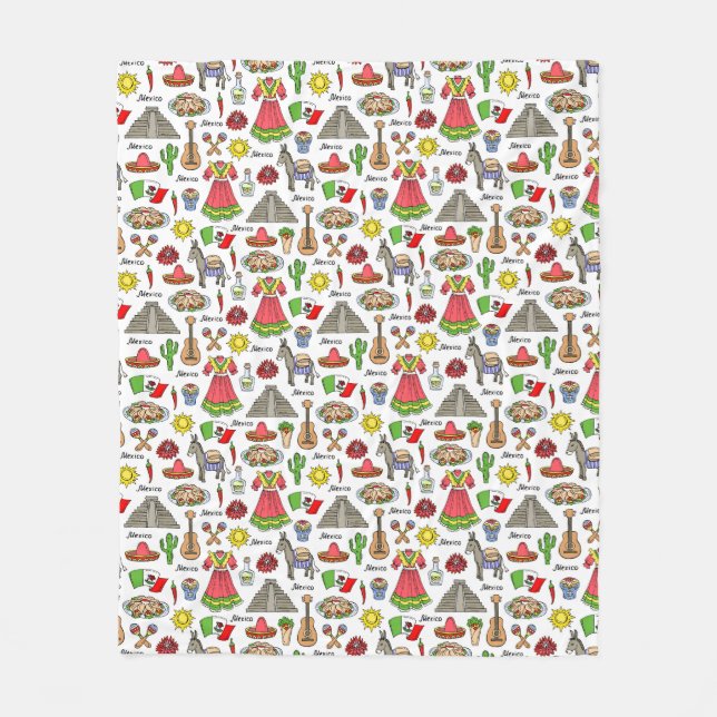 Mexico | Symbols Pattern Fleece Blanket (Front)