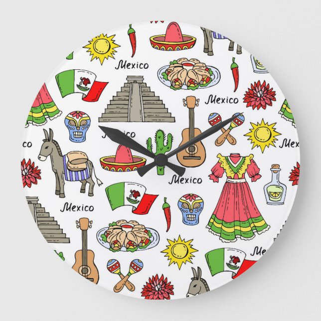 Mexico | Symbols Pattern Large Clock (Front)