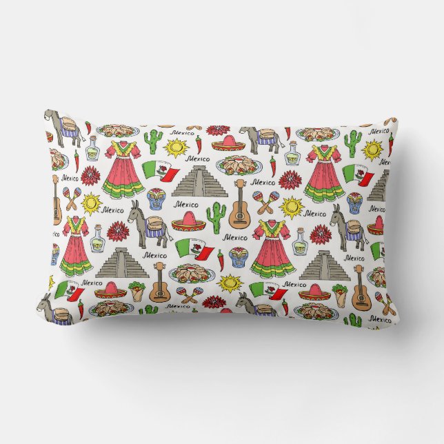 Mexico | Symbols Pattern Lumbar Pillow (Front)