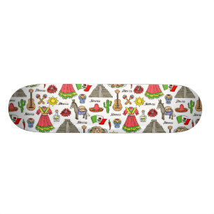 Mexico Symbols Pattern Skateboard