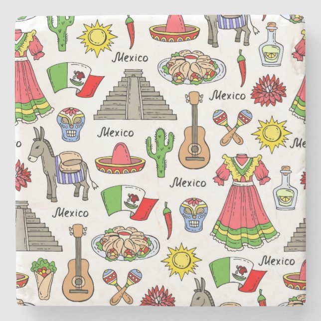 Mexico | Symbols Pattern Stone Coaster (Front)