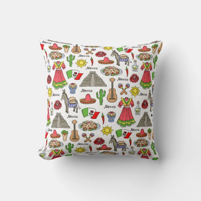 Mexico | Symbols Pattern Throw Pillow (Front)