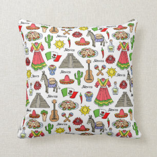 Mexico   Symbols Pattern Throw Pillow